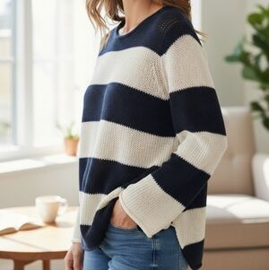 Wooden Ships Navy and Cream Striped Sweater